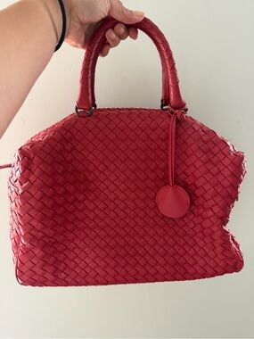 Bottega Veneta Red Woven Leather Satchel